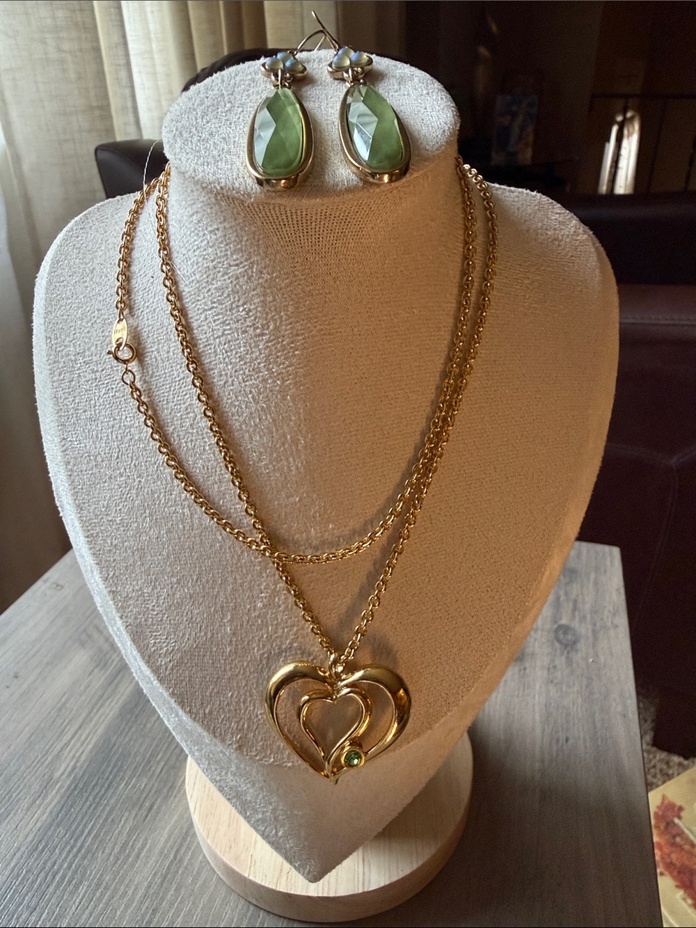 Avon Gold-Tone Double Heart Necklace with premier design  Teardrop Earrings